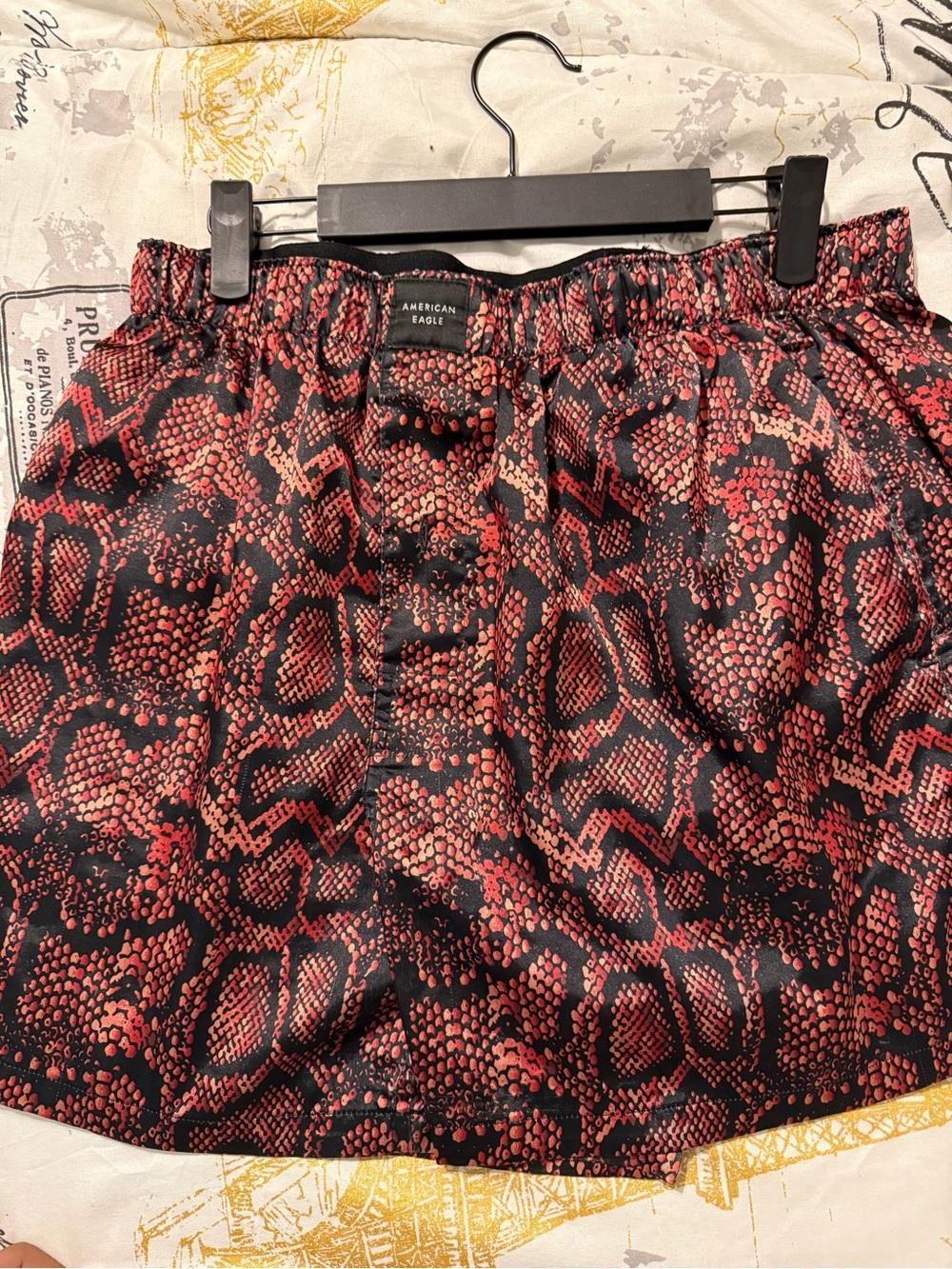 American Eagle Outfitters Red and Black Snake-Print Men’s Shorts